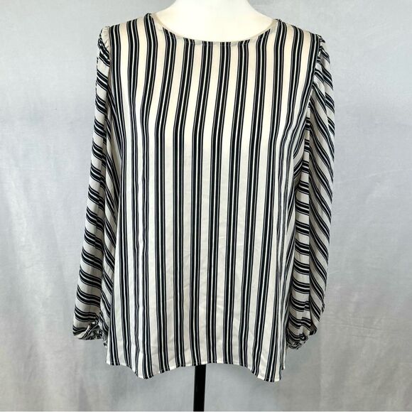 Loft long sleeve black and white multi stripe blouse top size medium - Picture 1 of 6